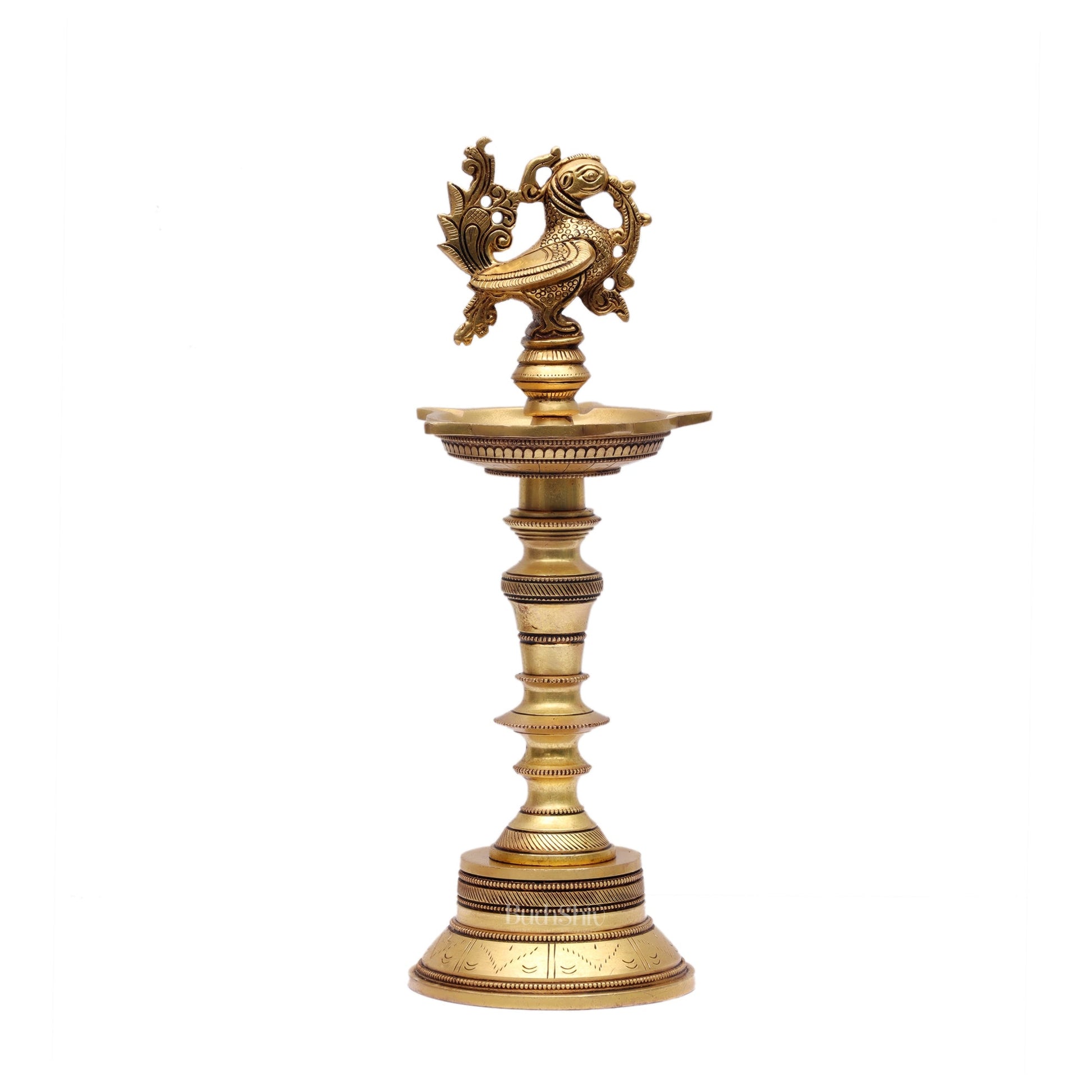 12-Inch Brass Peacock Standing Oil Lamps - Budhshiv.com