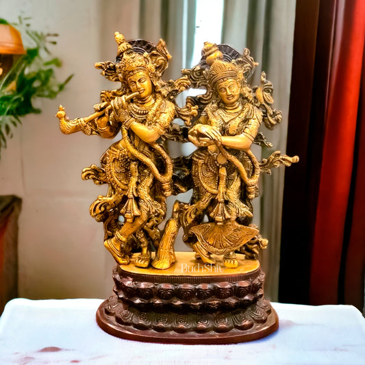 12-Inch Brass Radha Krishna Idol Pair - Budhshiv.com