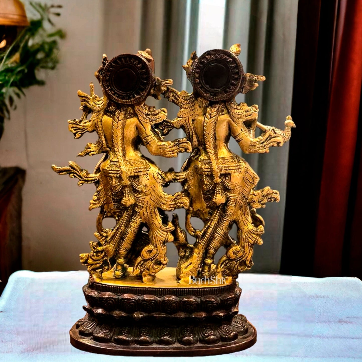 12-Inch Brass Radha Krishna Idol Pair - Budhshiv.com