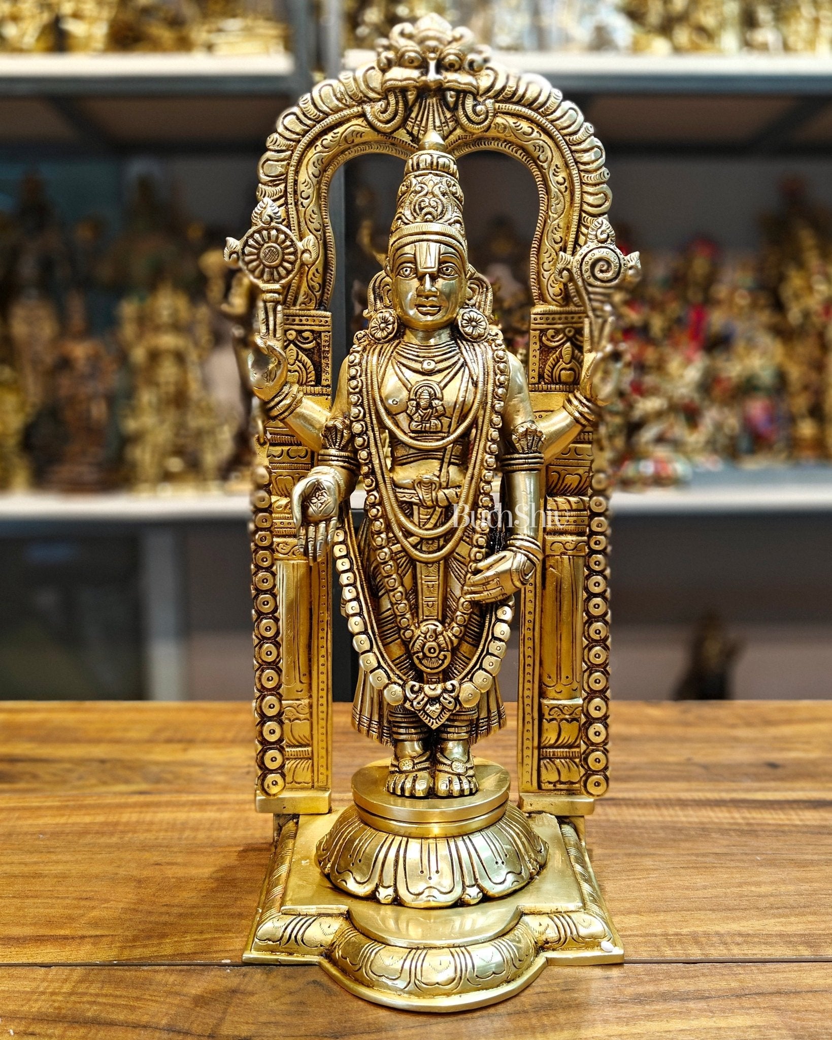 17-Inch Brass Tirupati Balaji Lord Venkateshwara with Frame antique tone - Budhshiv.com