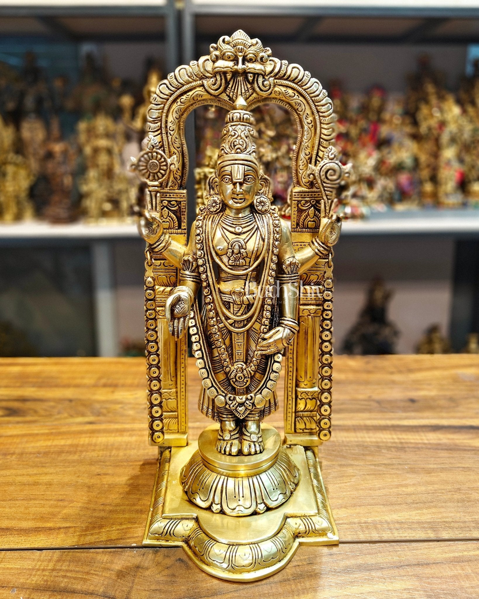 17-Inch Brass Tirupati Balaji Lord Venkateshwara with Frame antique tone - Budhshiv.com