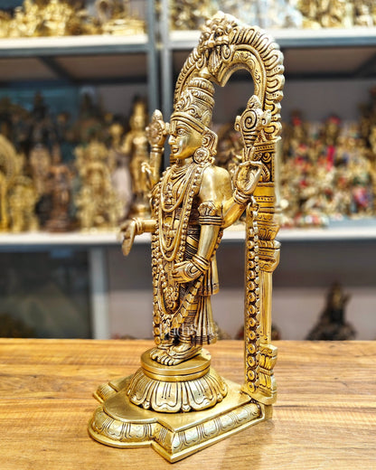 17-Inch Brass Tirupati Balaji Lord Venkateshwara with Frame antique tone - Budhshiv.com
