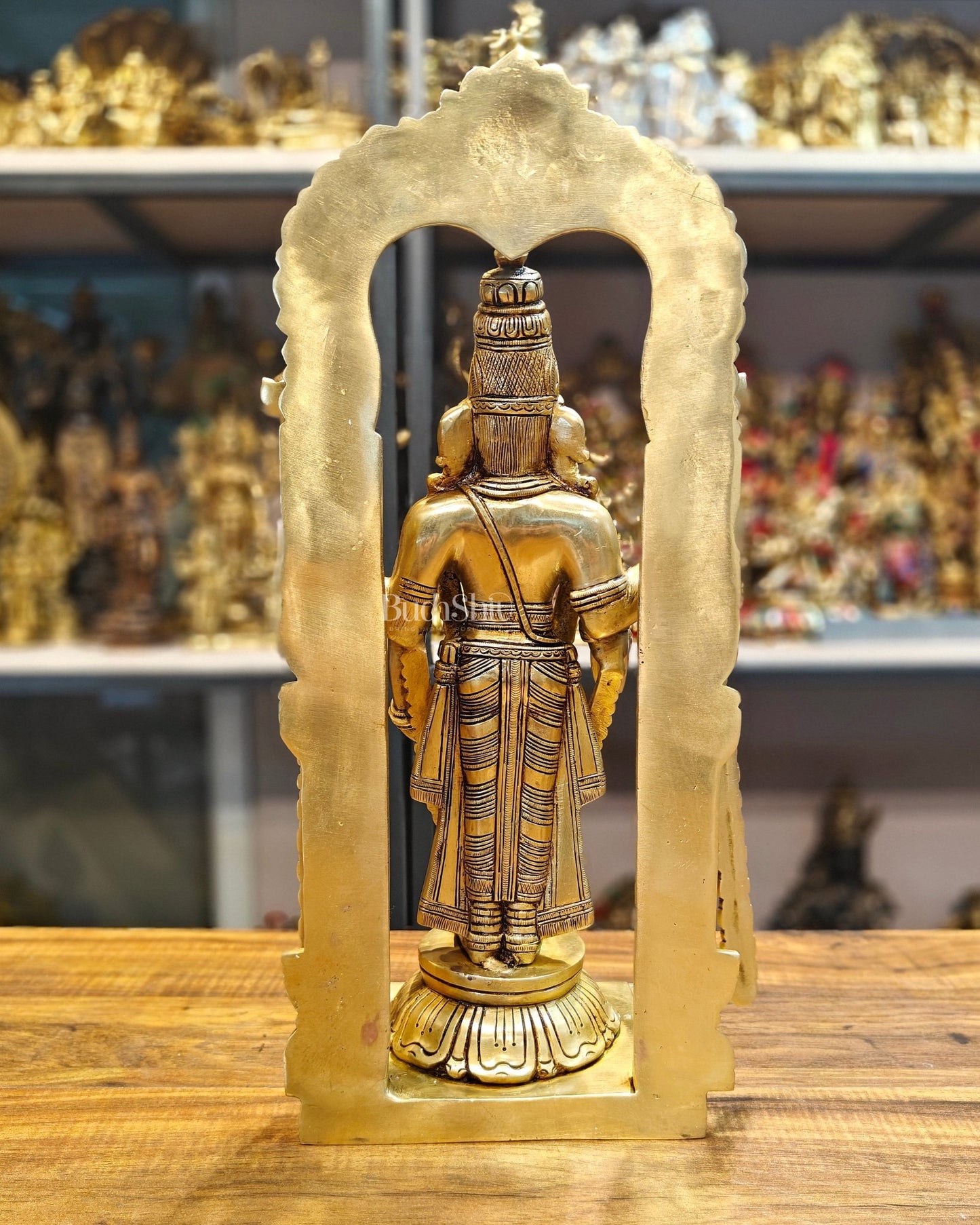 17-Inch Brass Tirupati Balaji Lord Venkateshwara with Frame antique tone - Budhshiv.com