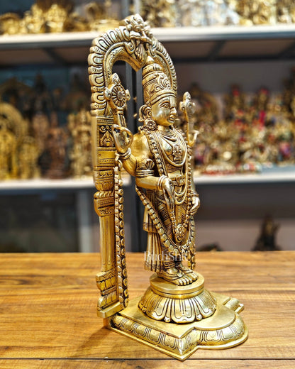 17-Inch Brass Tirupati Balaji Lord Venkateshwara with Frame antique tone - Budhshiv.com
