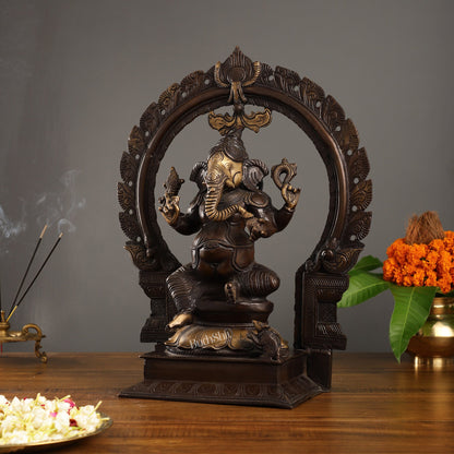 18-Inch Brass Ganapati Idol with Antique Brown Finish and Frame - Budhshiv.com