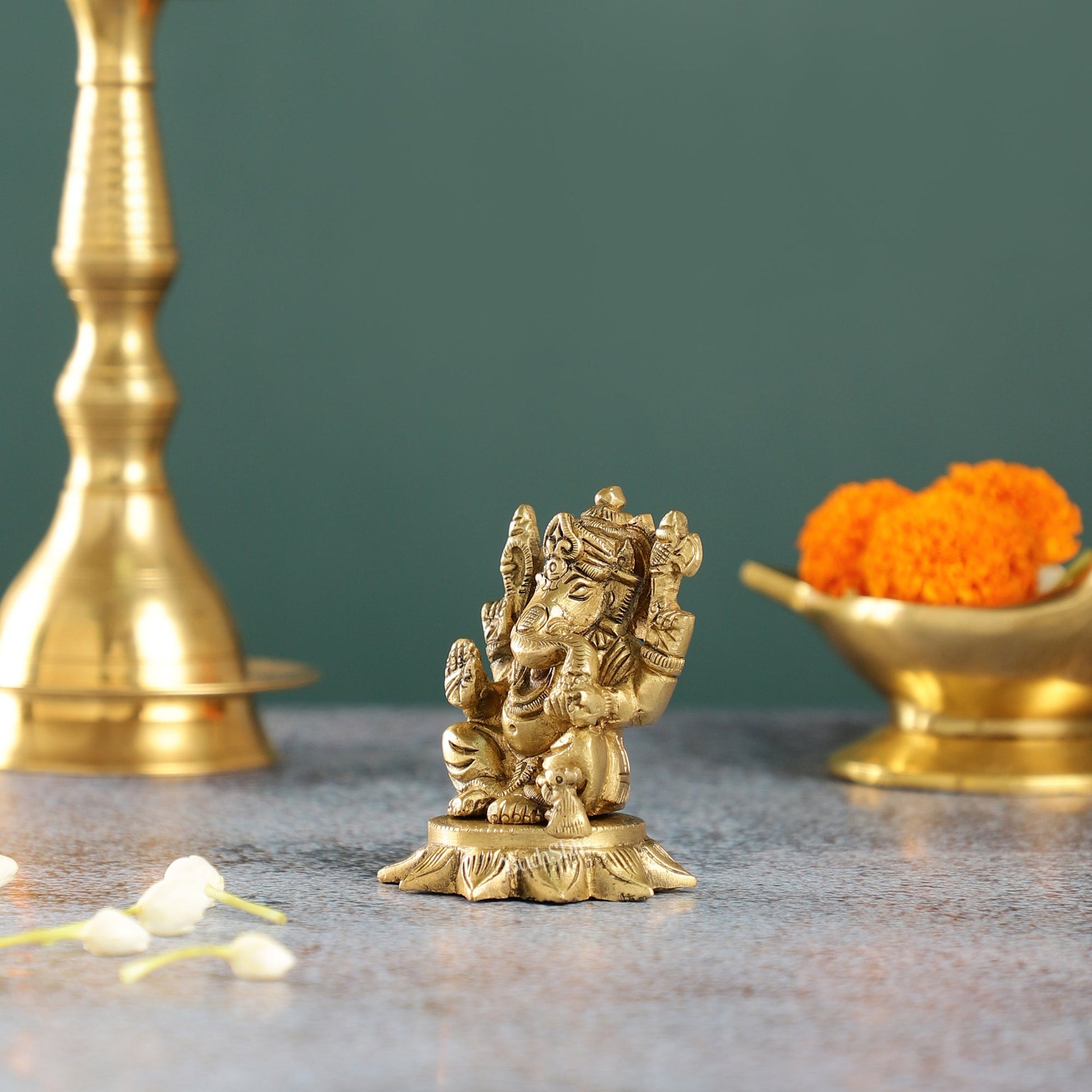 3-Inch Brass Small Lord Ganesha Idol - Budhshiv.com