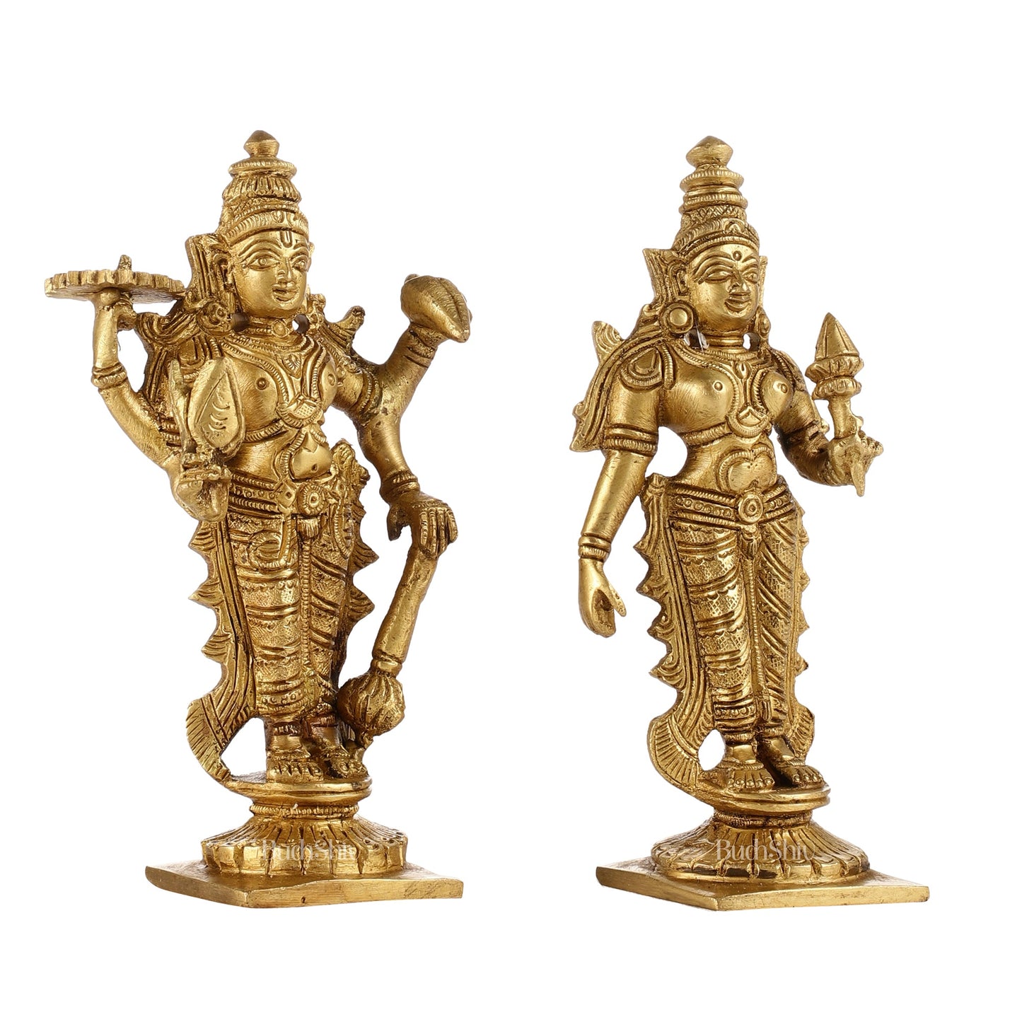 6-Inch Brass Standing Vishnu and Lakshmi Idols - Superfine Pair - Budhshiv.com