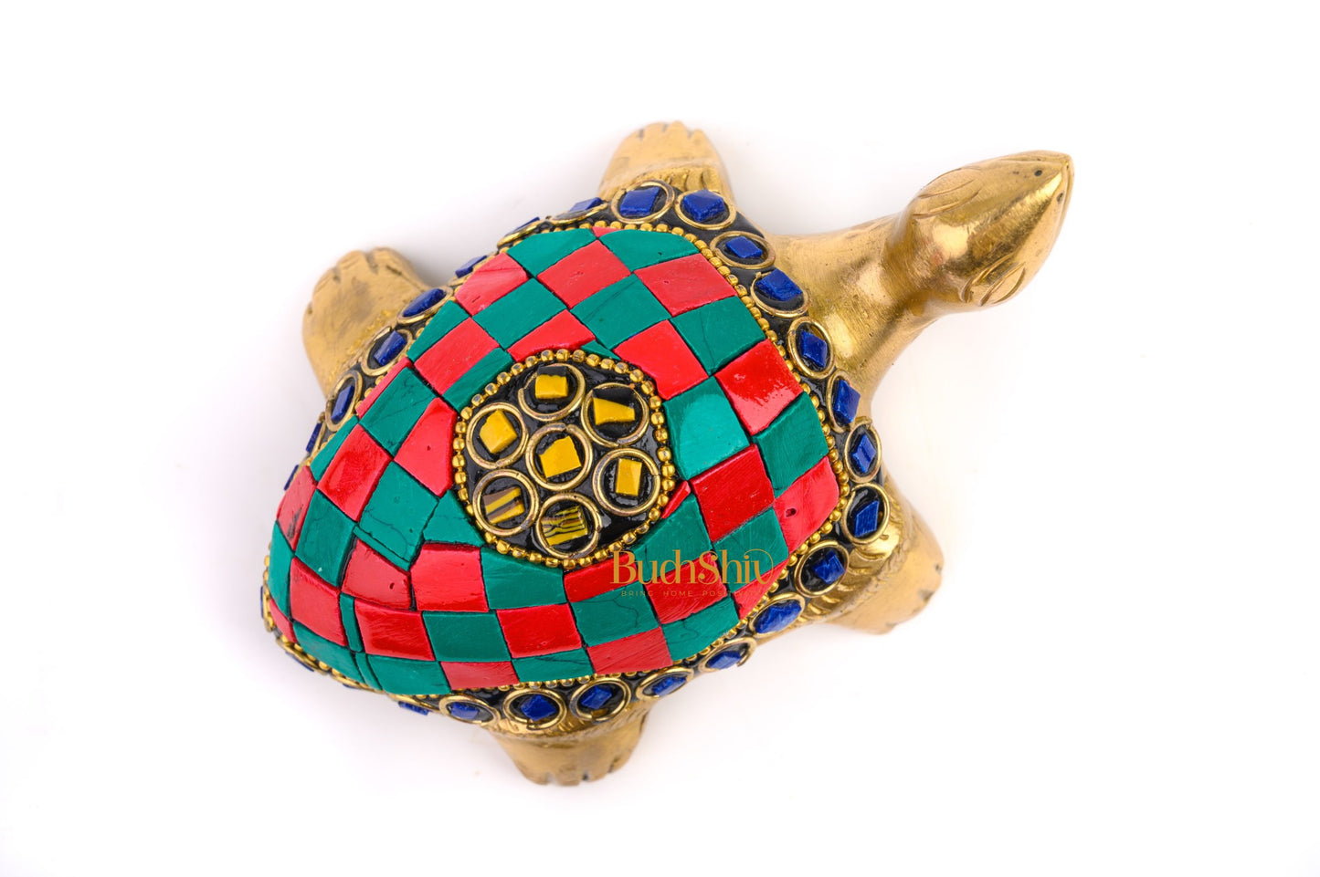 Tortoise Fengshui Vastu Brass Figure showpiece (Golden red and Blue)