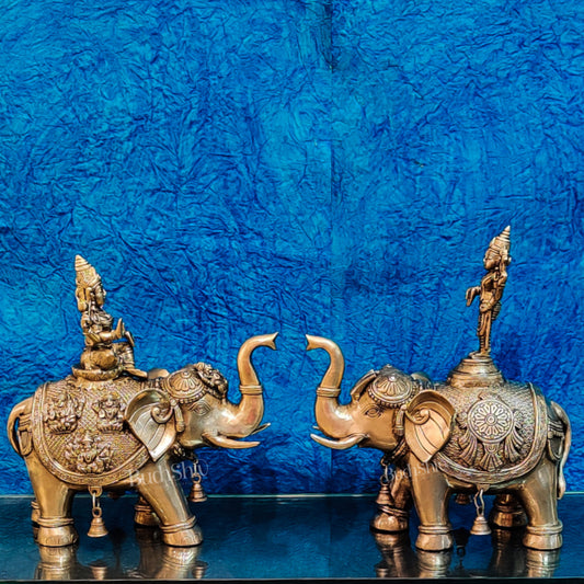 Divine Brass Elephants with Auspicious Engravings - Goddess Lakshmi and Lord Tirupati Balaji - Shop Now