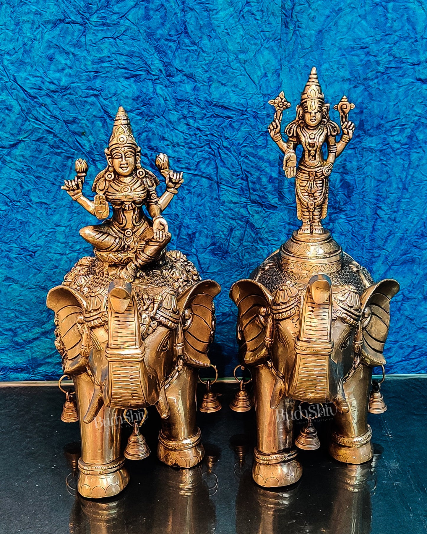 Handcrafted Brass Elephant Pair - Goddess Lakshmi and Lord Tirupati Balaji - Auspicious Home Decor