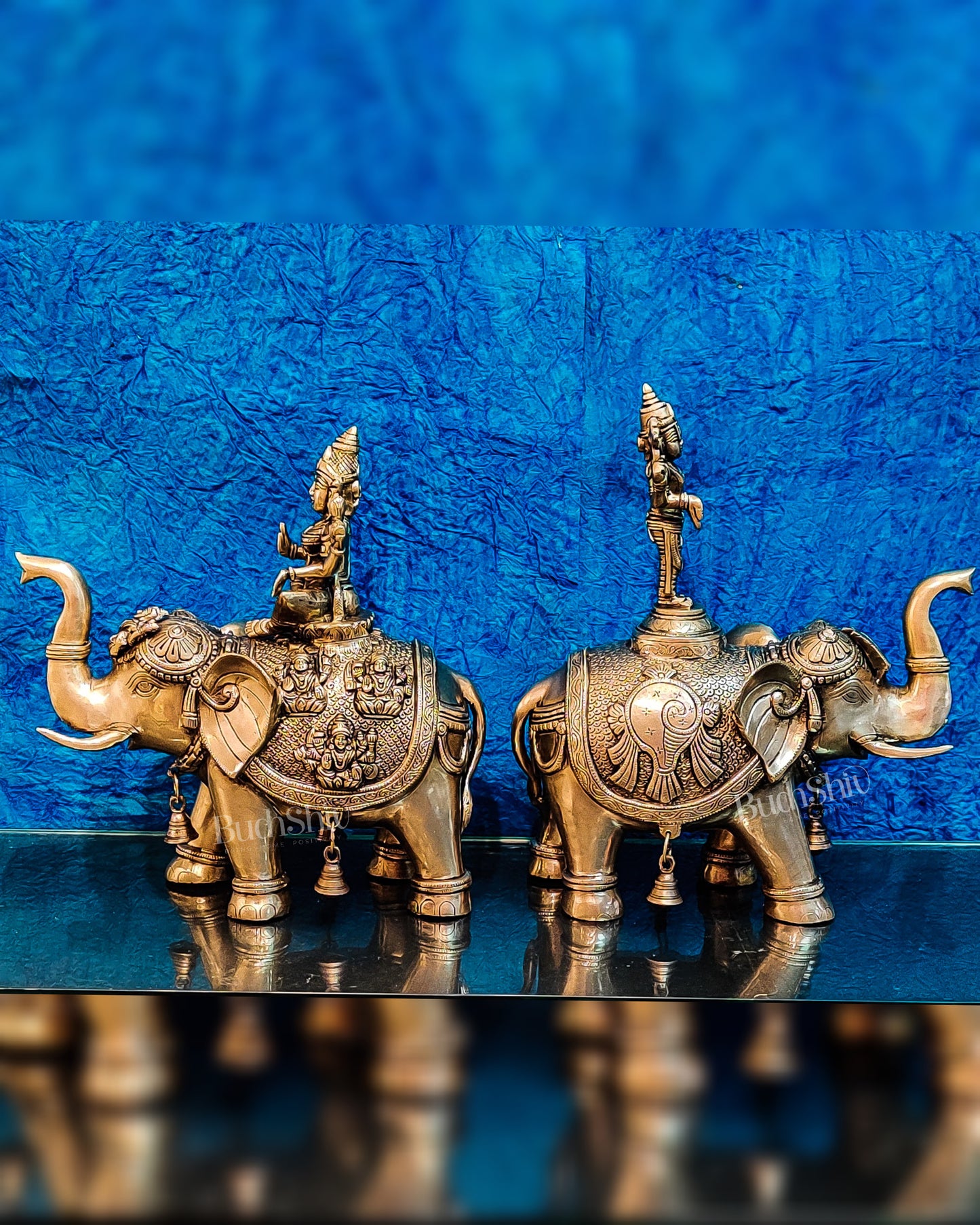 Handcrafted Brass Elephant Pair - Goddess Lakshmi and Lord Tirupati Balaji - Auspicious Home Decor siide