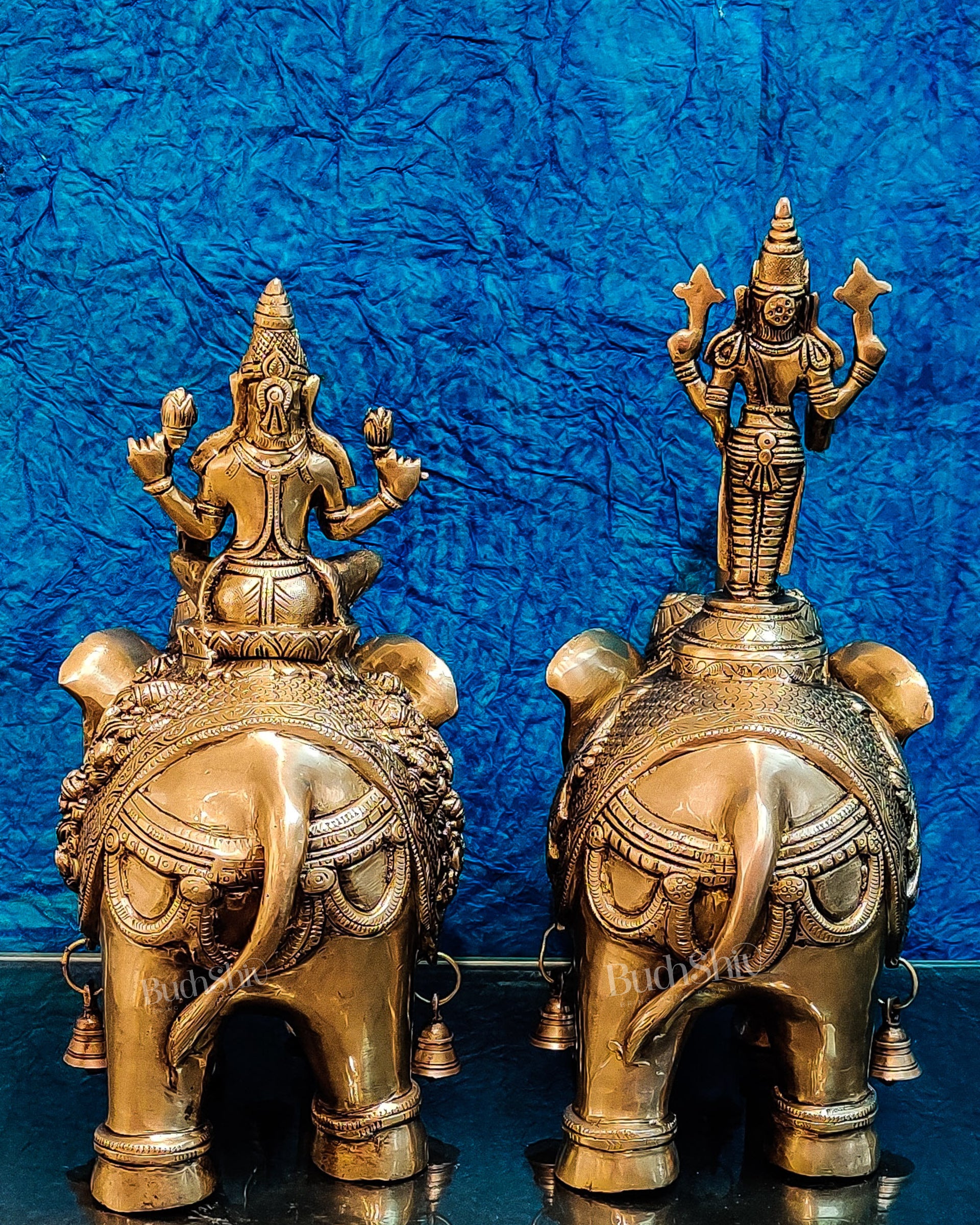 Handcrafted Brass Elephant Pair - Goddess Lakshmi and Lord Tirupati Balaji - Auspicious Home Decor back
