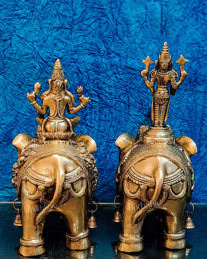 Handcrafted Brass Elephant Pair - Goddess Lakshmi and Lord Tirupati Balaji - Auspicious Home Decor back