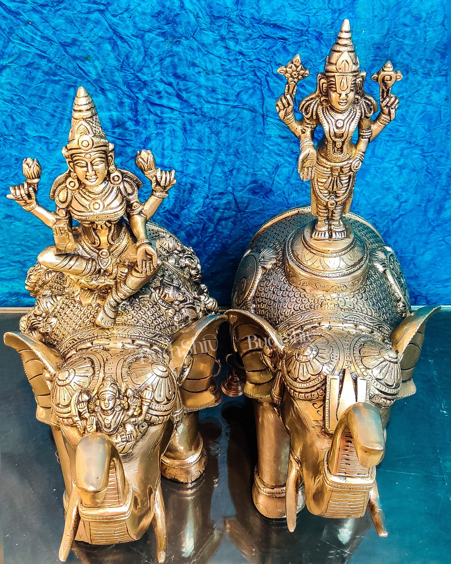 Handcrafted Brass Elephant Pair - Goddess Lakshmi and Lord Tirupati Balaji - Auspicious Home Decor top