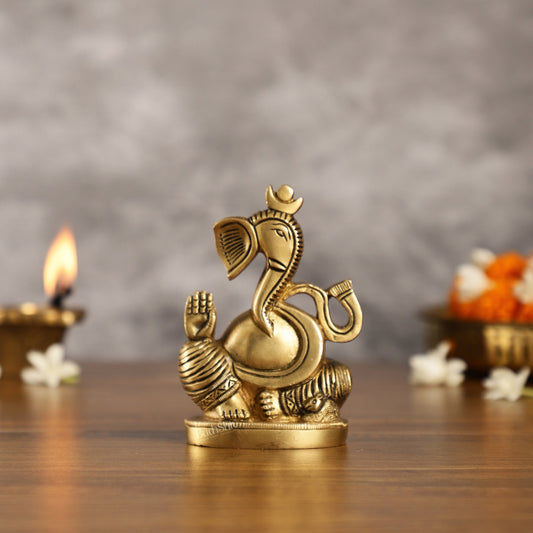 Abstract Modern Brass Ganesha Idol | Height 4.5 inch - Budhshiv.com