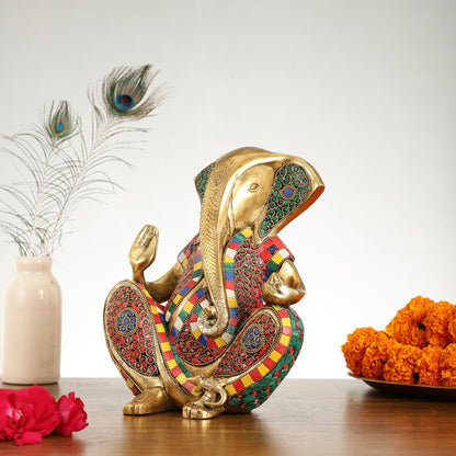 Abstract Modern Brass Ganesha Statue Accent - 11 Inch - Budhshiv.com
