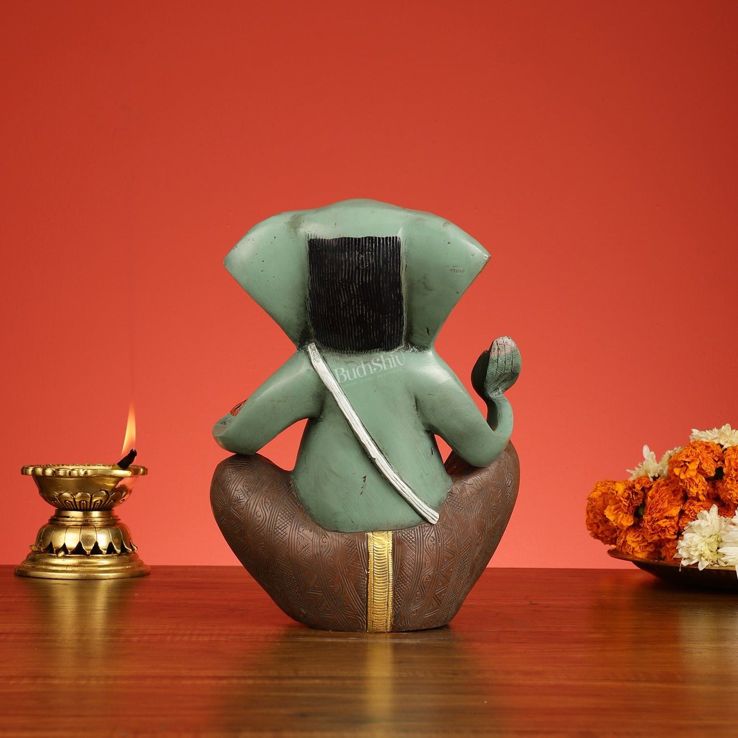 Abstract Modern Brass Ganesha Statue Accent - 11 Inch - Budhshiv.com