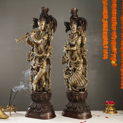 Antique Brass Handcrafted Radha Krishna Statue 30 inch - Budhshiv.com