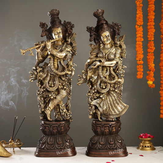 Antique Brass Handcrafted Radha Krishna Statue 30 inch - Budhshiv.com