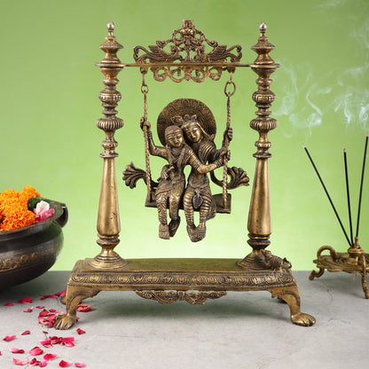 Antique Brass Radha Krishna Swing (Jhula) Idol | Height 15.5 inch - Budhshiv.com