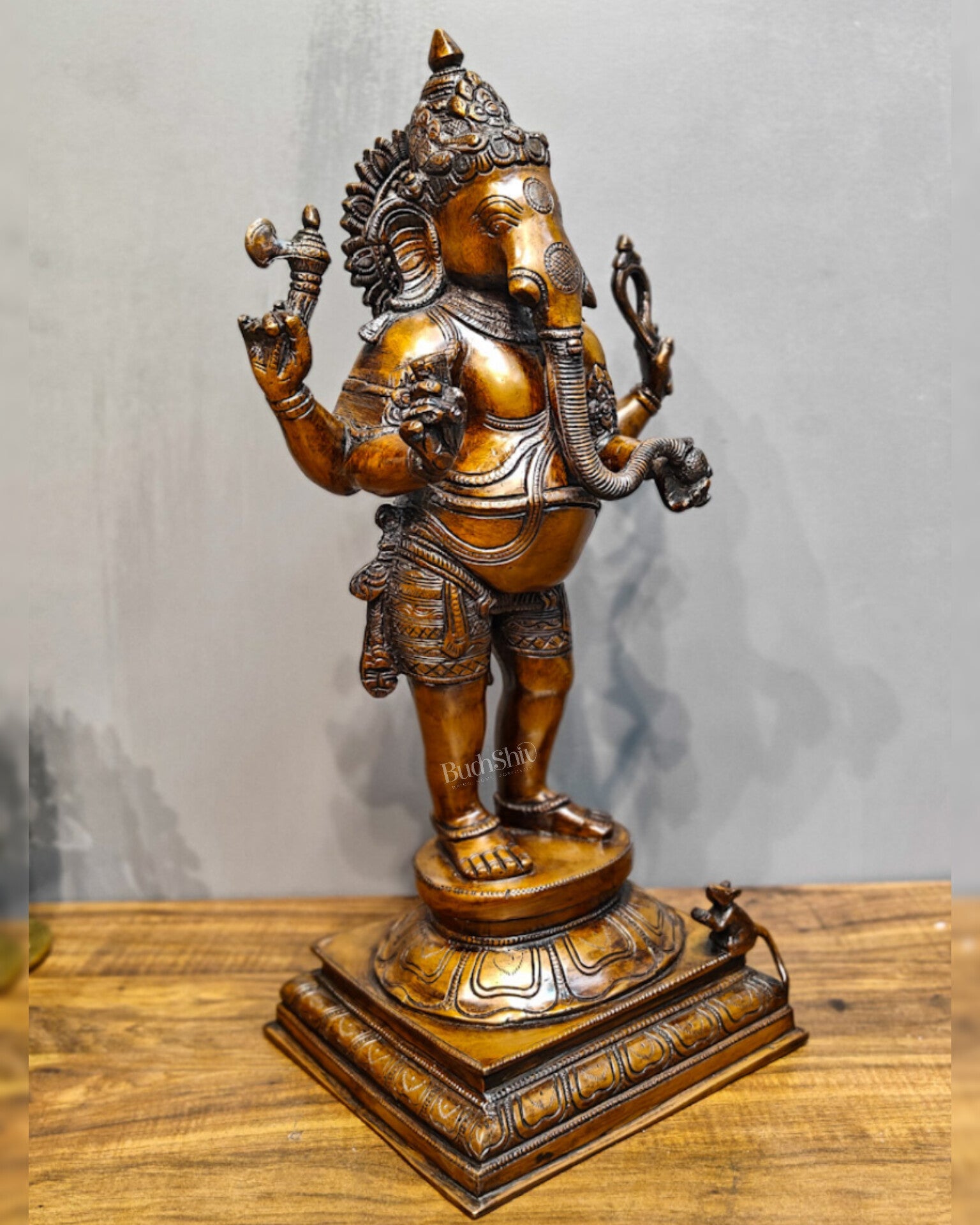 Antique Bronze Finish Brass Standing Lord Ganesha Statue - 20 " - Budhshiv.com