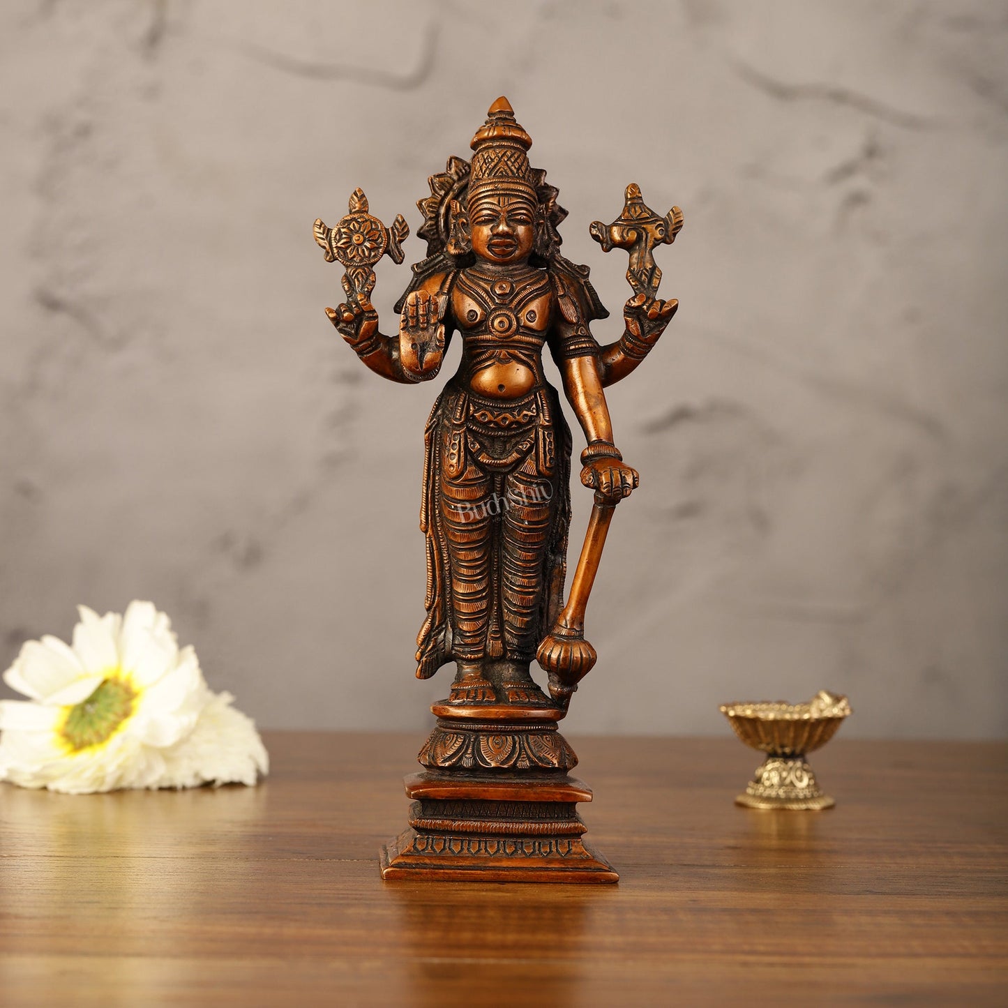 Antique Bronze Touch Brass Standing Vishnu Idol - 8 - Budhshiv.com