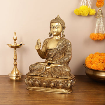 Antique Finish Brass Buddha Idol - 15" - Budhshiv.com