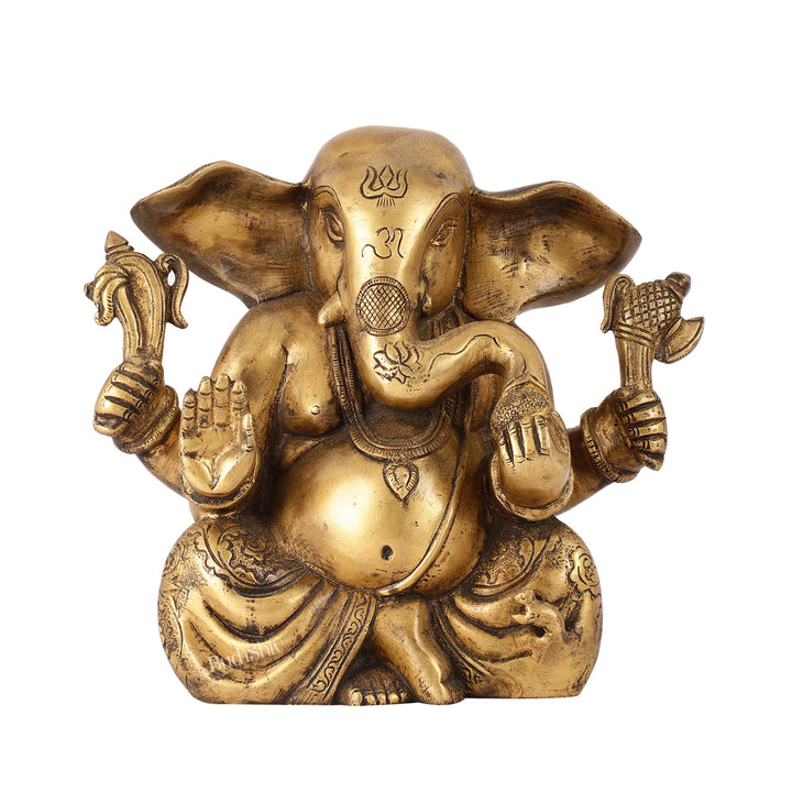 Antique Finish Brass Dhoti Ganesha Idol | 7.5" Height | Timeless Charm - Budhshiv.com