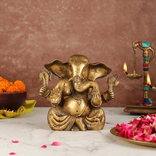 Antique Finish Brass Dhoti Ganesha Idol | 7.5" Height | Timeless Charm - Budhshiv.com