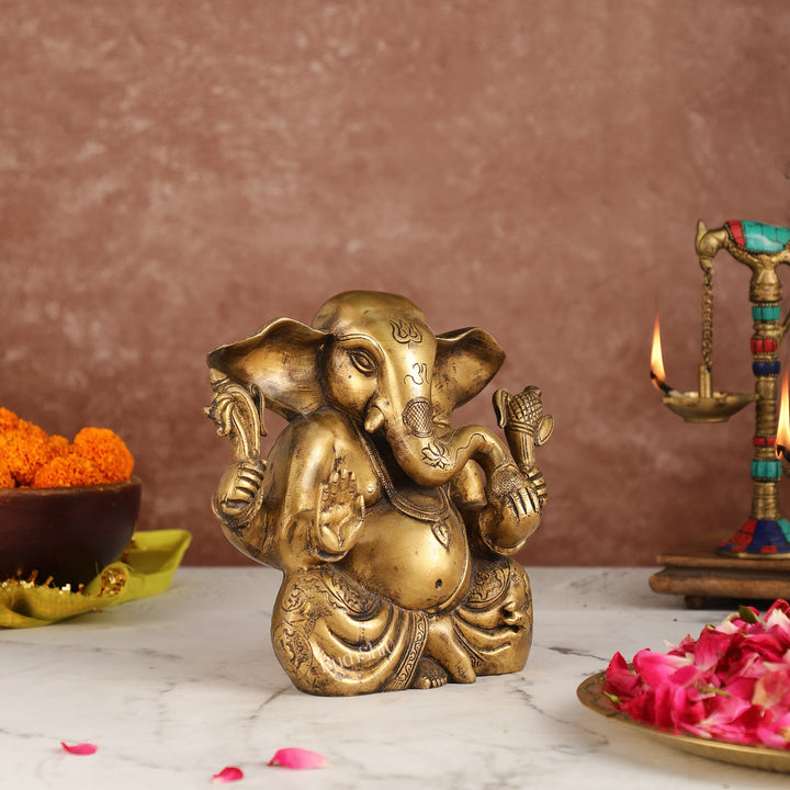 Antique Finish Brass Dhoti Ganesha Idol | 7.5" Height | Timeless Charm - Budhshiv.com