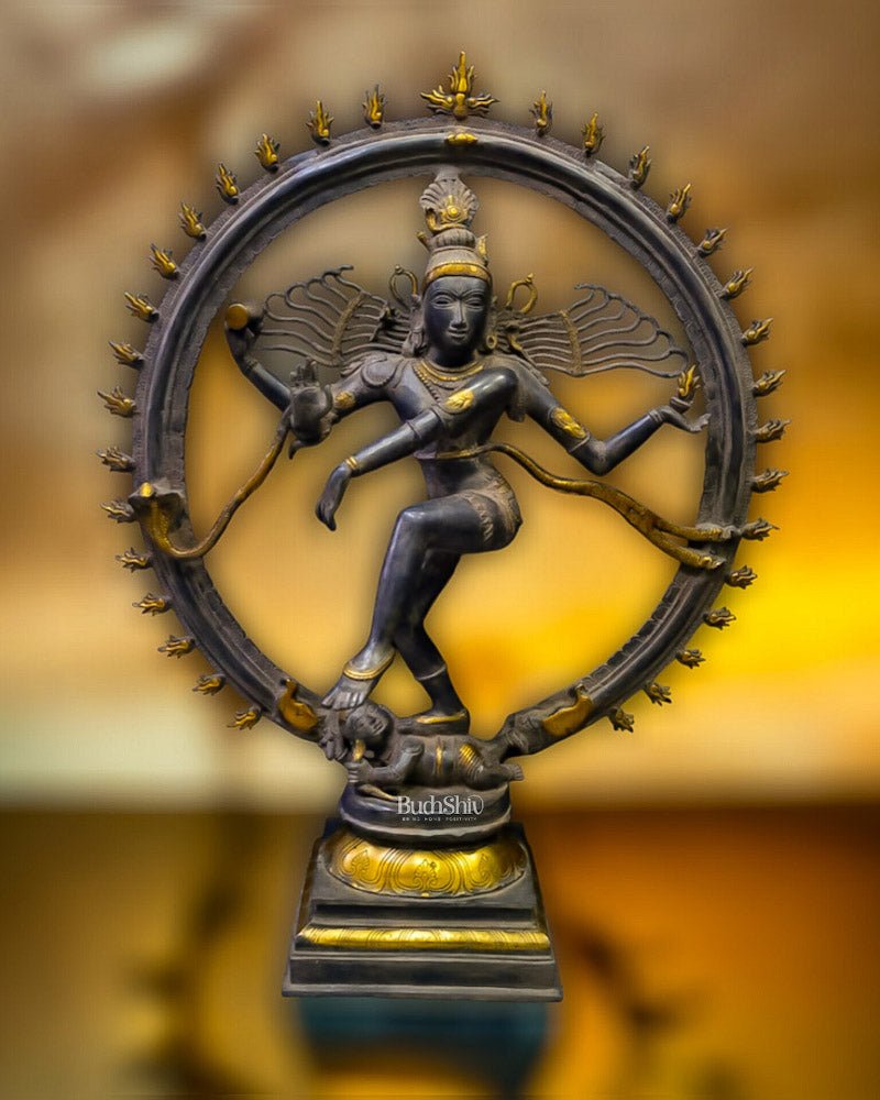 Antique Finish Brass Handcrafted Nataraja Statue - 35 inch - Budhshiv.com