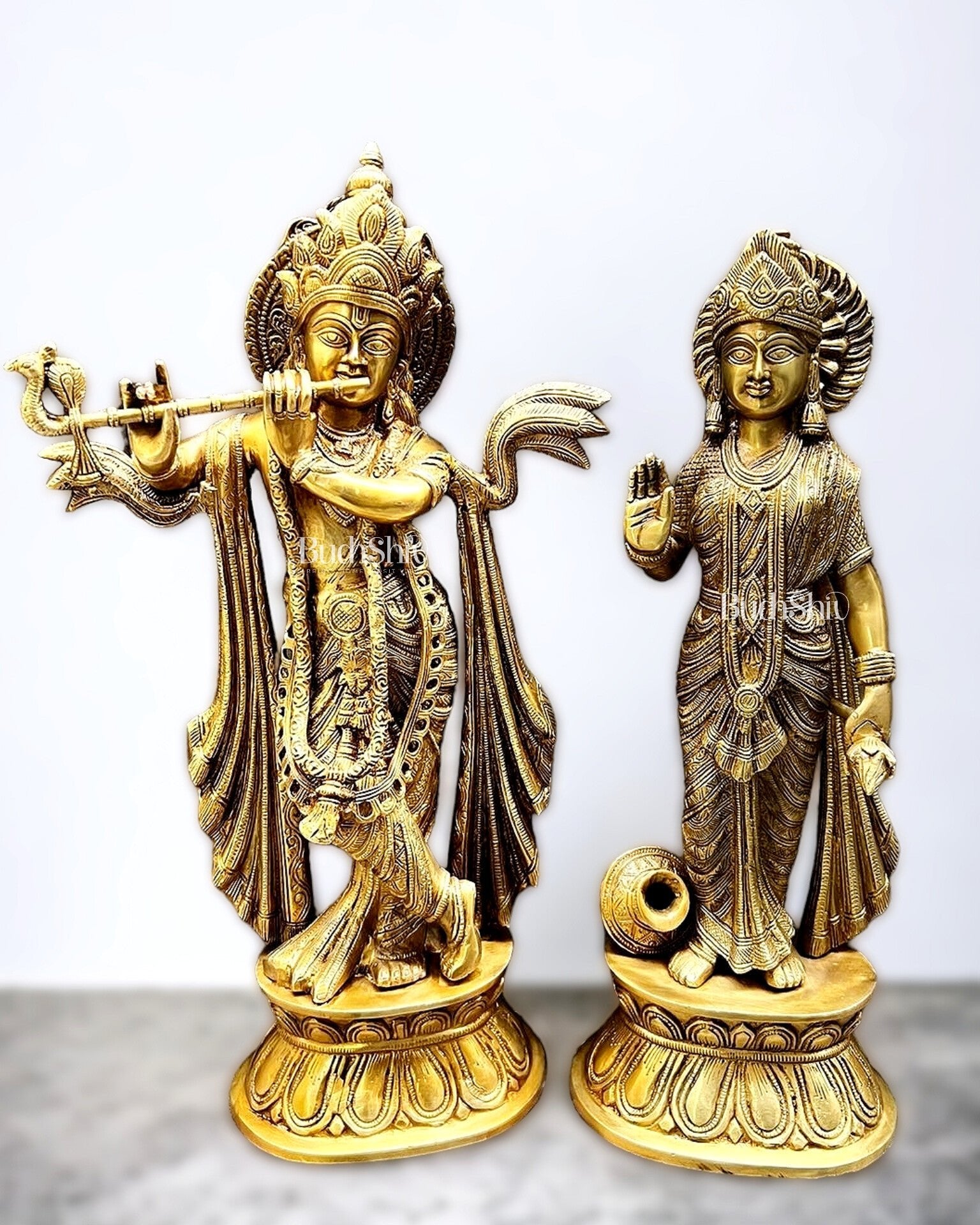 Antique Finish Brass Radha Krishna Idols | 20" - Budhshiv.com