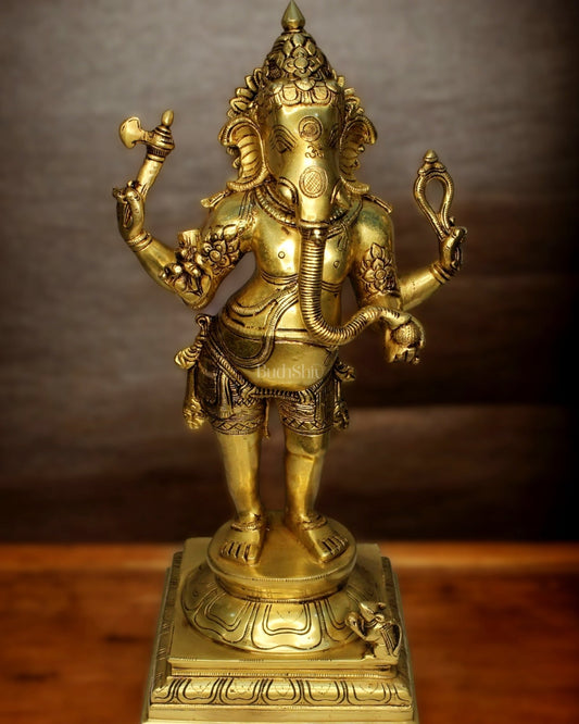 Antique Finish Brass Standing Lord Ganesha Statue - 20 " - Budhshiv.com