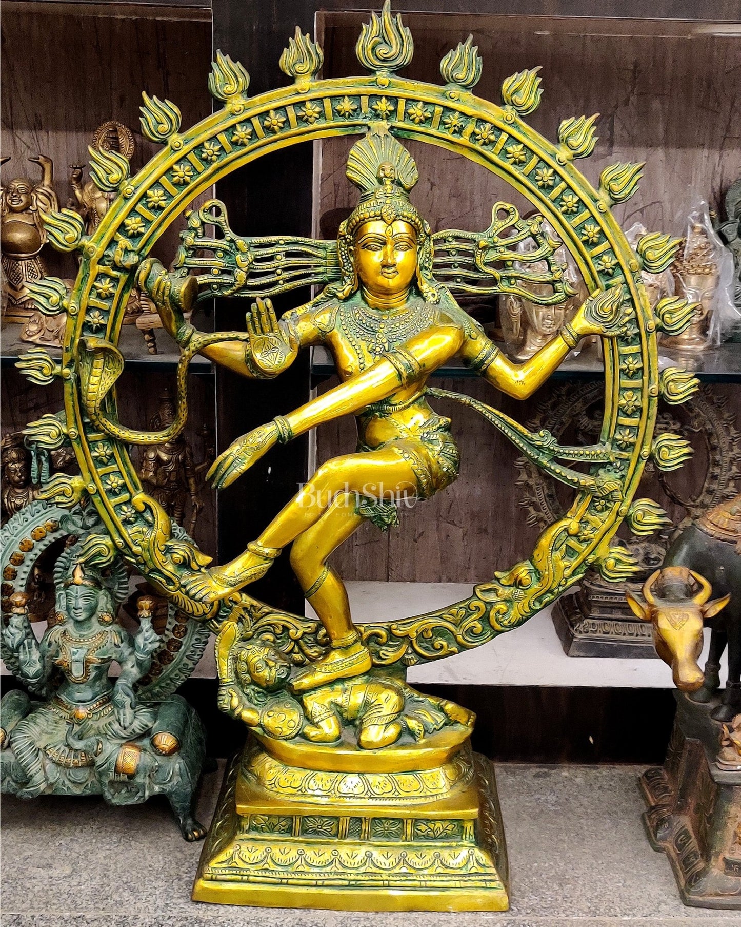 Antique Tone Pure Brass Nataraja Statue - 33 inch - Budhshiv.com