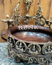 Ashtalakshmi Brass Urli with Diyas (Copper Wash) - Budhshiv.com