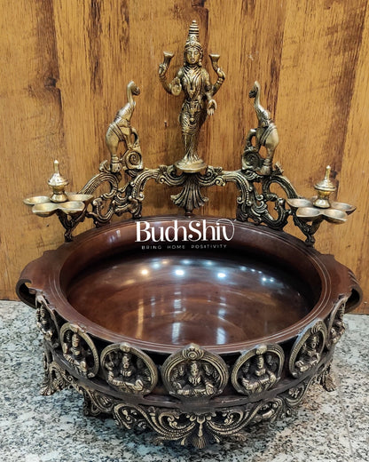 Ashtalakshmi Brass Urli with Diyas (Copper Wash) - Budhshiv.com