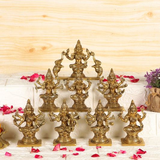 Ashtalakshmi Superfine Brass Idols - 5 Inches Round Base | BudhShiv - Budhshiv.com
