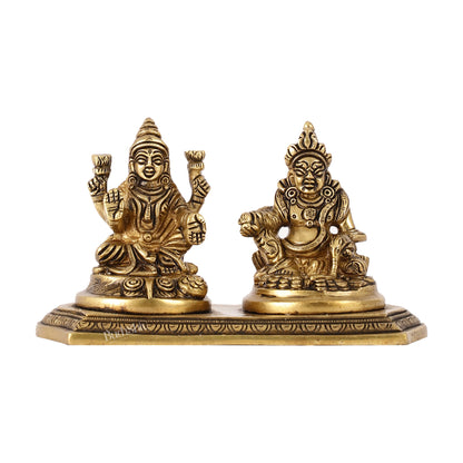 Auspicious Brass Lord Kubera and Goddess Lakshmi Idol, 4" - Budhshiv.com