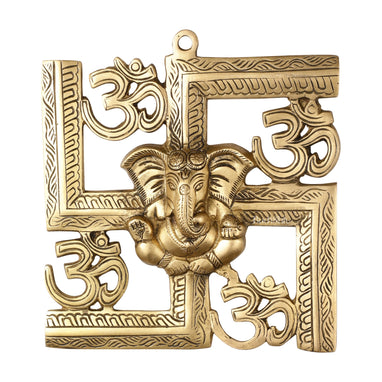 Heavy Brass Lord Ganesha and Om on Swastik hotsell Wall Hanging