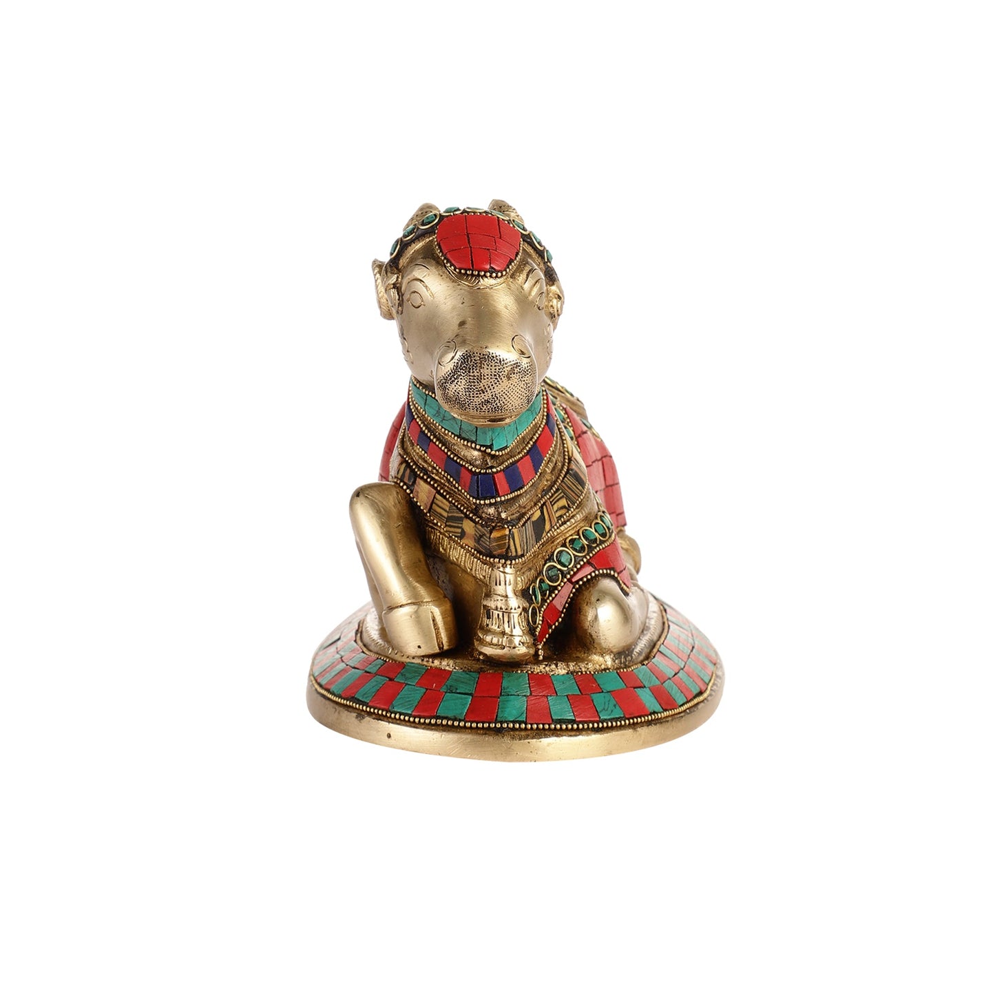 Auspicious Handcrafted Brass Nandi Statue with Natural Stones - Budhshiv.com