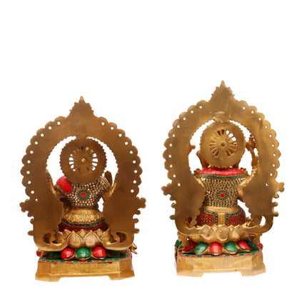 Auspicious Pair: Lord Ganesha and Goddess Lakshmi Brass Statues - Height 18 inches - Budhshiv.com