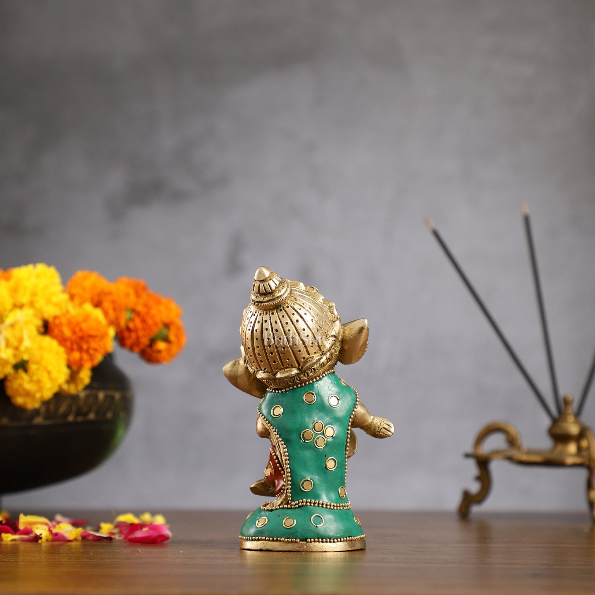 Baby Dholak Ganesha Brass Idol - stonework | BudhShiv - Budhshiv.com