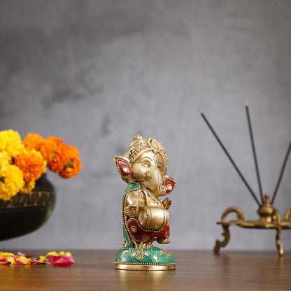 Baby Dholak Ganesha Brass Idol - stonework | BudhShiv - Budhshiv.com