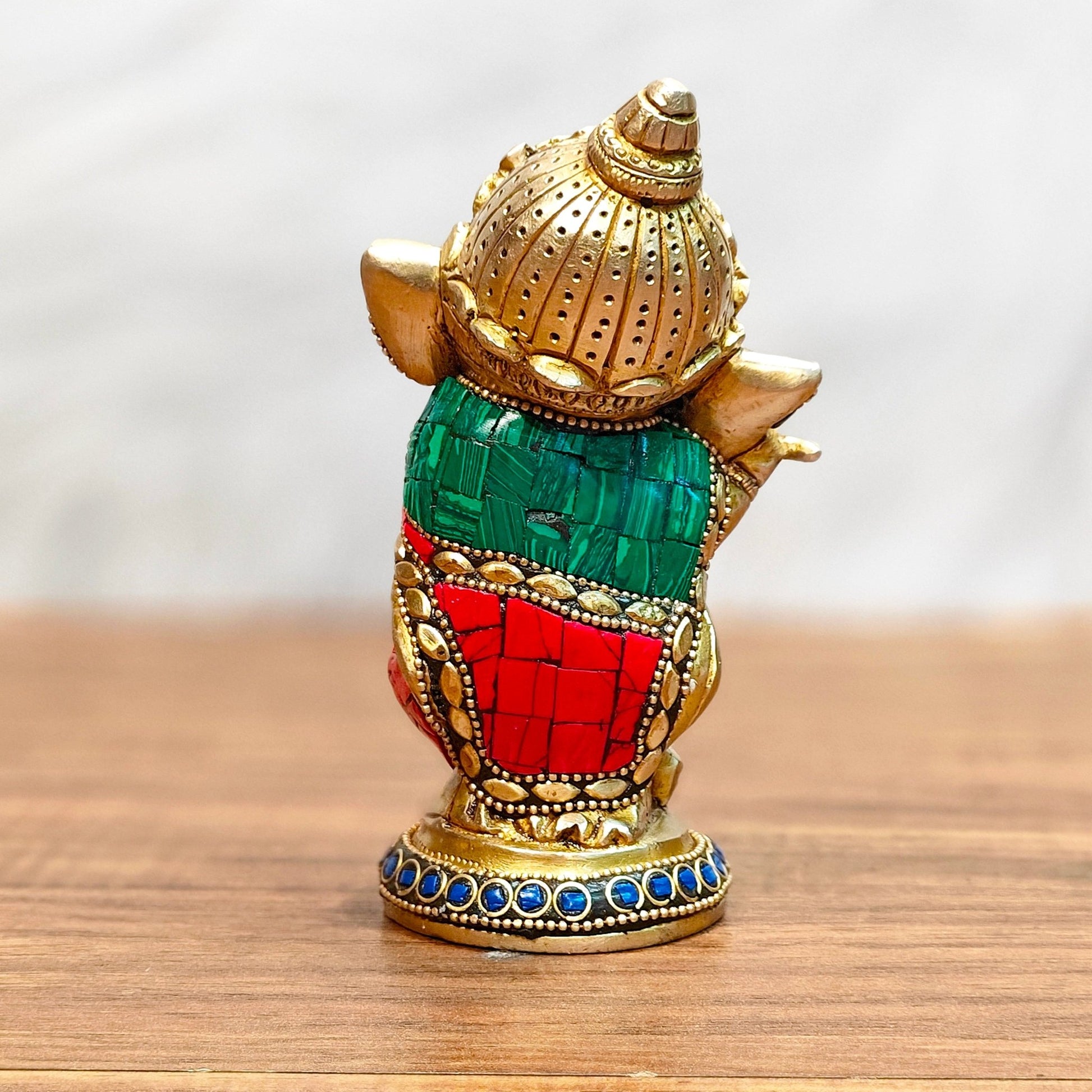 Baby Flute Ganesha Brass Idol - Perfect for Office Desk, Study Table, Temple - stonework - Budhshiv.com