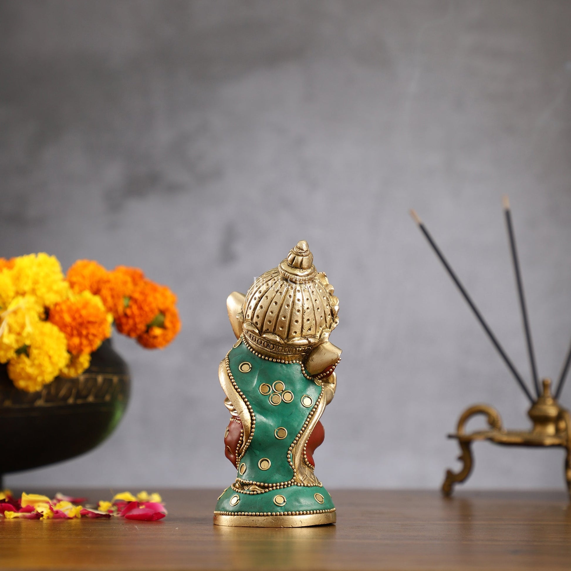 Baby Ganesha Aashirwaad Brass Idol - Perfect for Office Desk, Study Table, Temple - stonework - Budhshiv.com