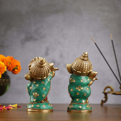 Baby Ganesha Brass Idols pair 5 " Stonework - Budhshiv.com