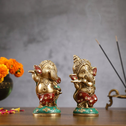 Baby Ganesha Brass Idols pair 5 " Stonework - Budhshiv.com