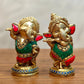 Baby Ganesha Brass Idols pair 5 " Stonework - Budhshiv.com