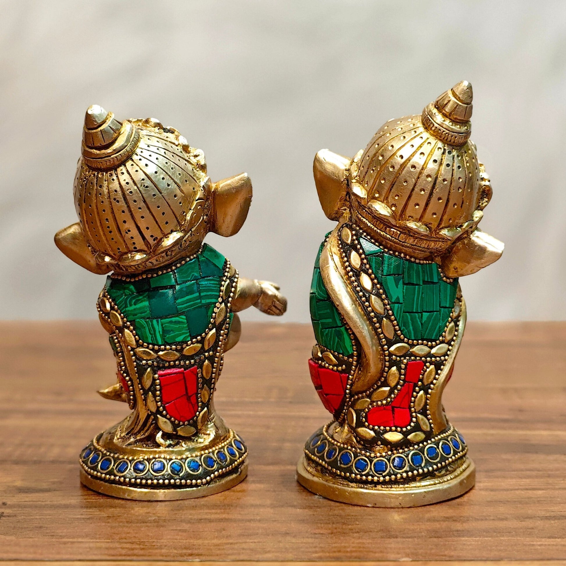 Baby Ganesha Brass Idols pair 5 " Stonework - Budhshiv.com