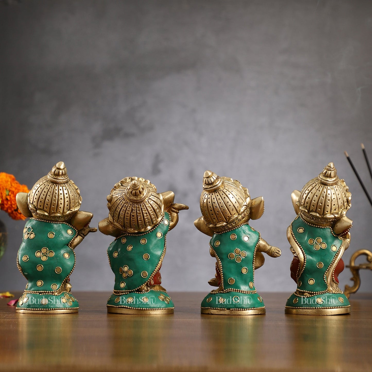 Baby Ganesha Brass Idols set 5 " Stonework - Budhshiv.com